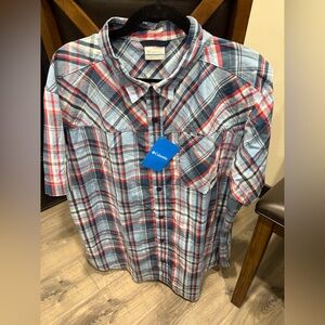 Columbia Men's Red and Blue Plaid Button Down Shirt